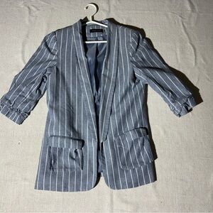 Ivanka Trump Women's Blue White Cotton Striped Open Front Chic Blazer